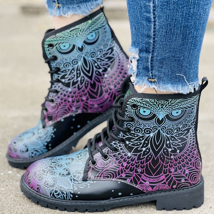 Plus Size Women's Printed Multi-color Printed Martin Boots