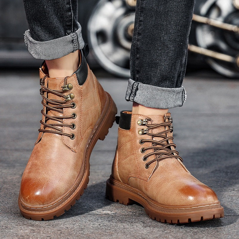 Men's Autumn Leisure Tooling Middle Tube Non-slip Wear-resistant Leather Boots