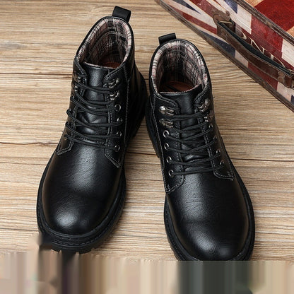 Men's Autumn Leisure Tooling Middle Tube Non-slip Wear-resistant Leather Boots