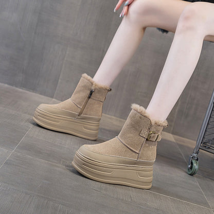 New Thick-soled Height Increasing Insole Cold-proof And Fur-lined Leisure Warm Women's Shoes