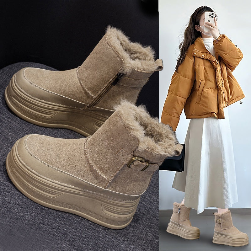 New Thick-soled Height Increasing Insole Cold-proof And Fur-lined Leisure Warm Women's Shoes