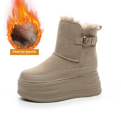 New Thick-soled Height Increasing Insole Cold-proof And Fur-lined Leisure Warm Women's Shoes