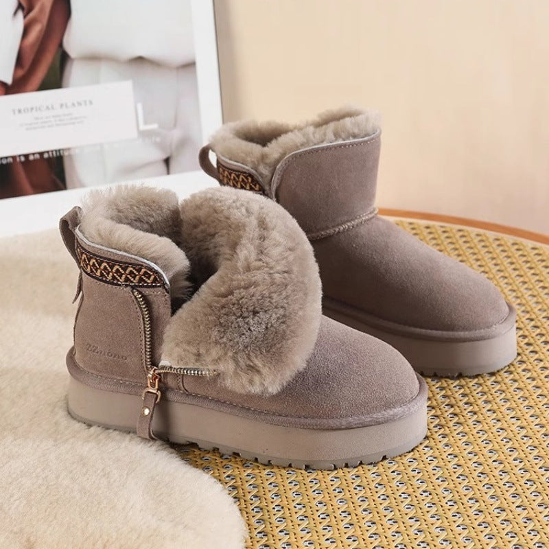 Women's Short Thick Warm Side Zip Platform Height Increasing Snow Boots