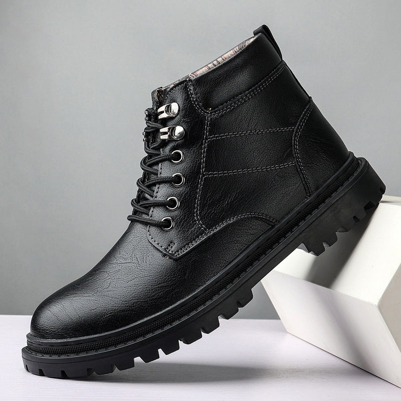 Men's Autumn Leisure Tooling Middle Tube Non-slip Wear-resistant Leather Boots