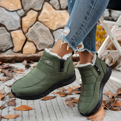 Winter Snow Boots WIth Side Zipper Casual Warm Plush Flat Shoes Women's Fleece Ankle Boot