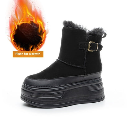 New Thick-soled Height Increasing Insole Cold-proof And Fur-lined Leisure Warm Women's Shoes