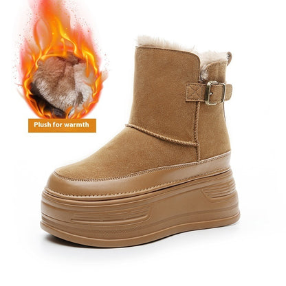 New Thick-soled Height Increasing Insole Cold-proof And Fur-lined Leisure Warm Women's Shoes